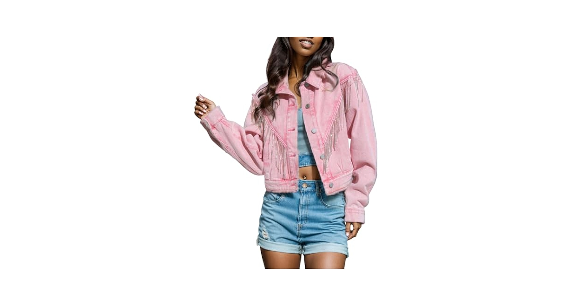 Amazon.com: DIYCAM Womens Cropped Denim Jacket with Fringe